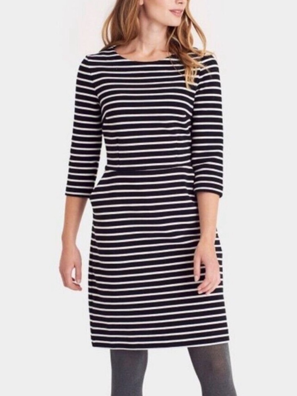 Joules Miriam Black & White Striped Ponte Dress w Pink Zipper Pull Size US 10